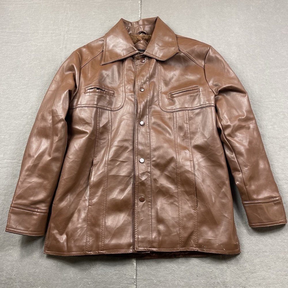 Vintage Sears Leather Jacket Mens Small Brown Fur Lined Fur Lined‎ Disco Faux
